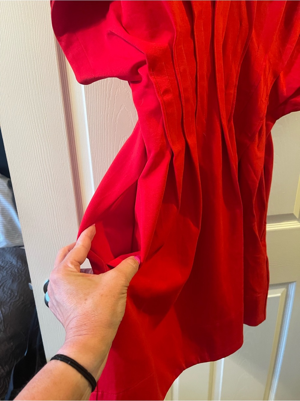 Women's Red V-Neck Pleated Fit-and-Flare Dress - NWT - Picture 6 of 8